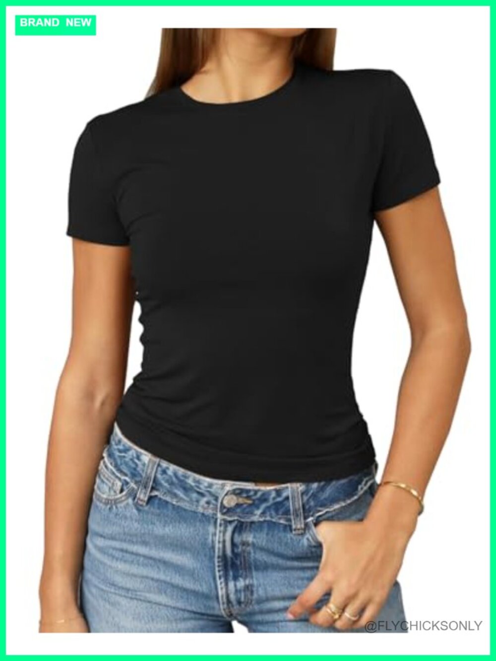 Slim Fit Short Sleeve Crop Top Crewneck T-Shirt